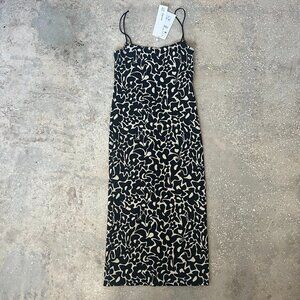 NWT Zara Black and Cream Jacquard Daisy Printed Strappy Back Chain Midi Dress